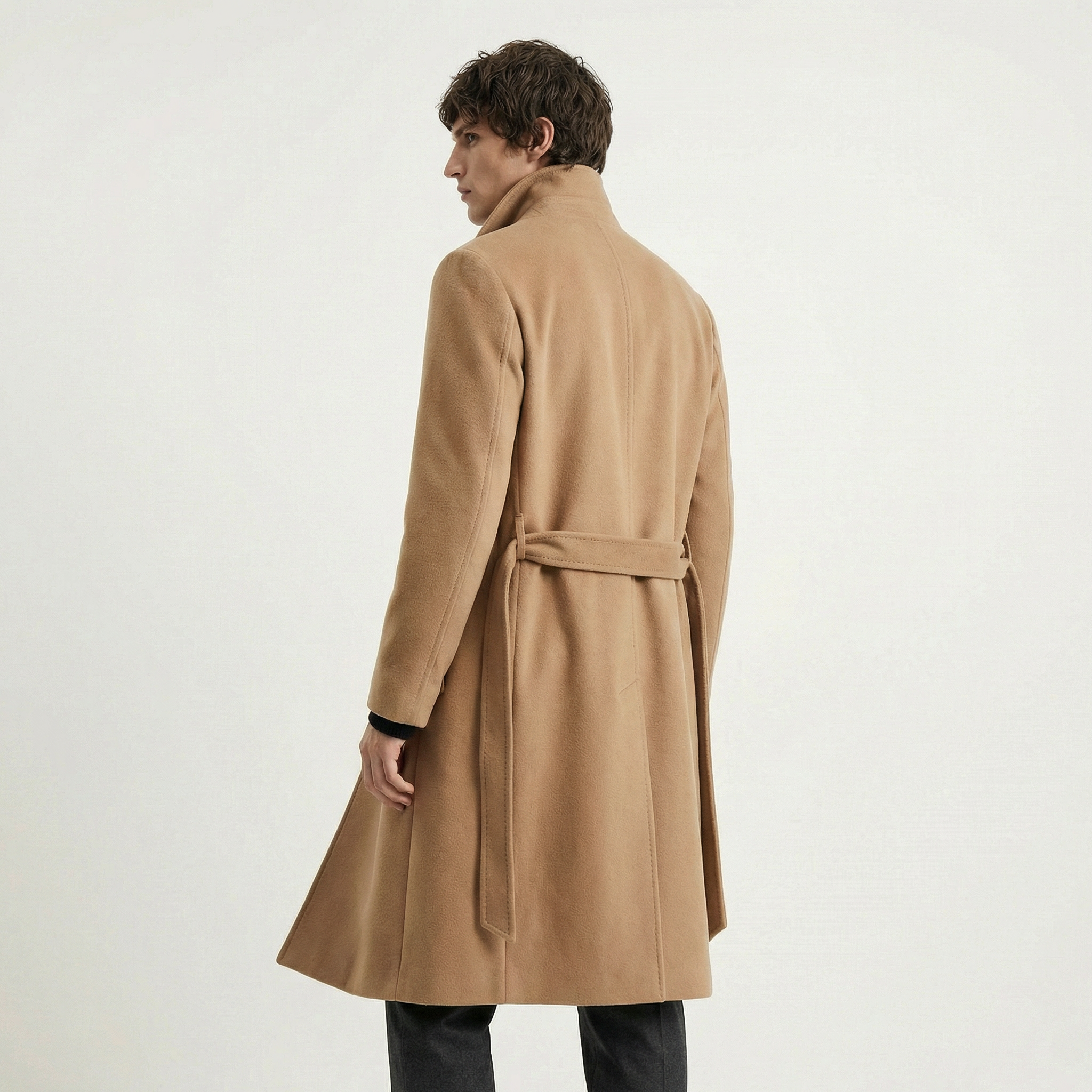 The Savile Camel Kuşaklı Kaşmir Palto – %100 İtalyan Kaşmir